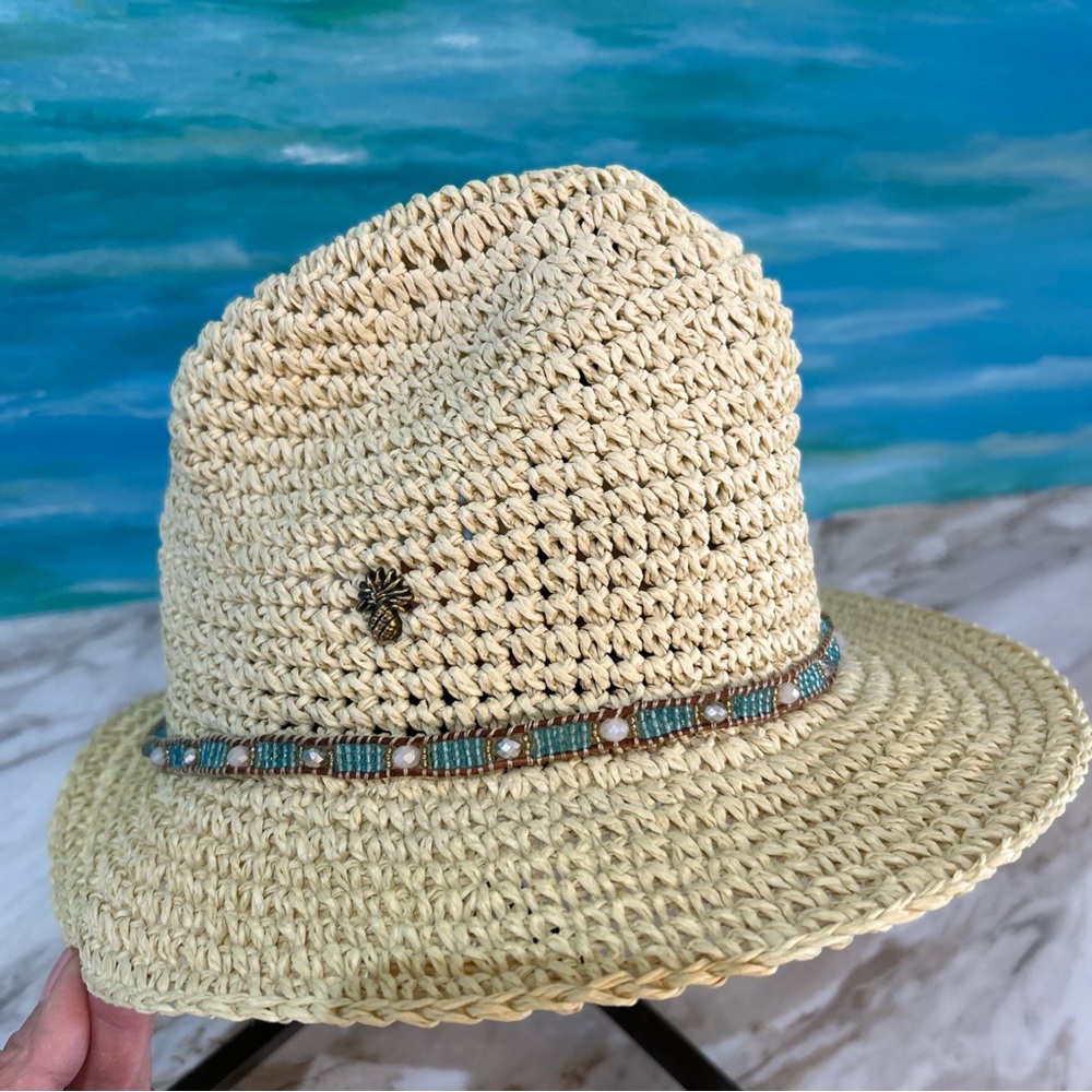 Tommy Bahama Tan Straw Hat with Blue Accents